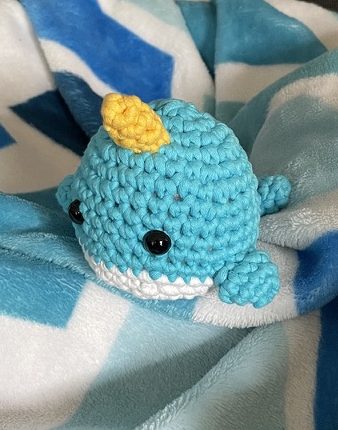 Bjørn the Narwhal crochet amigurumi plushie toy handmade craft finished object made from Woobles learn to crochet kit