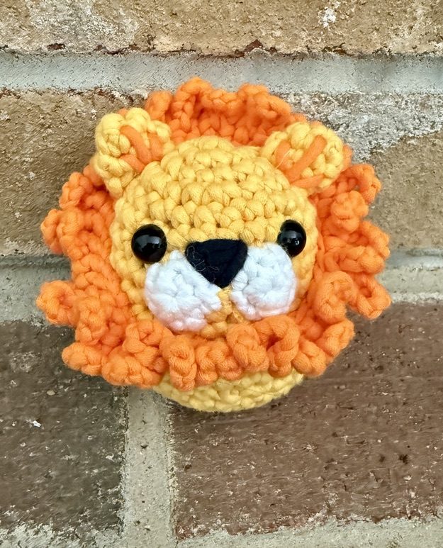 Sebastian the Lion crochet amigurumi plushie toy handmade craft finished object made from Woobles learn to crochet kit