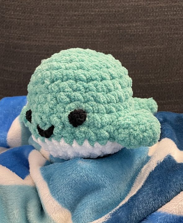 Ollie the whale crochet amigurumi plushie toy handmade craft finished object