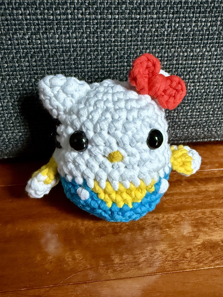 Hello Kitty crochet amigurumi plushie toy handmade craft finished object made from Woobles learn to crochet kit
