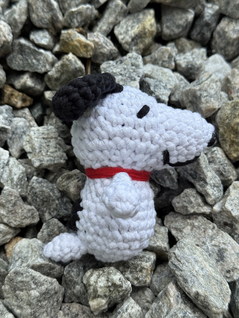 Snoopy crochet amigurumi plushie toy handmade craft finished object made from Woobles learn to crochet kit