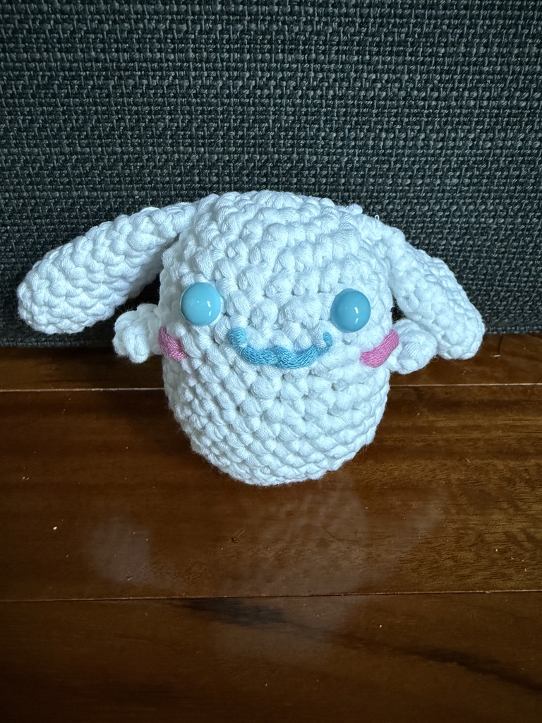 Cinnamoroll crochet amigurumi plushie toy handmade craft finished object made from Woobles learn to crochet kit