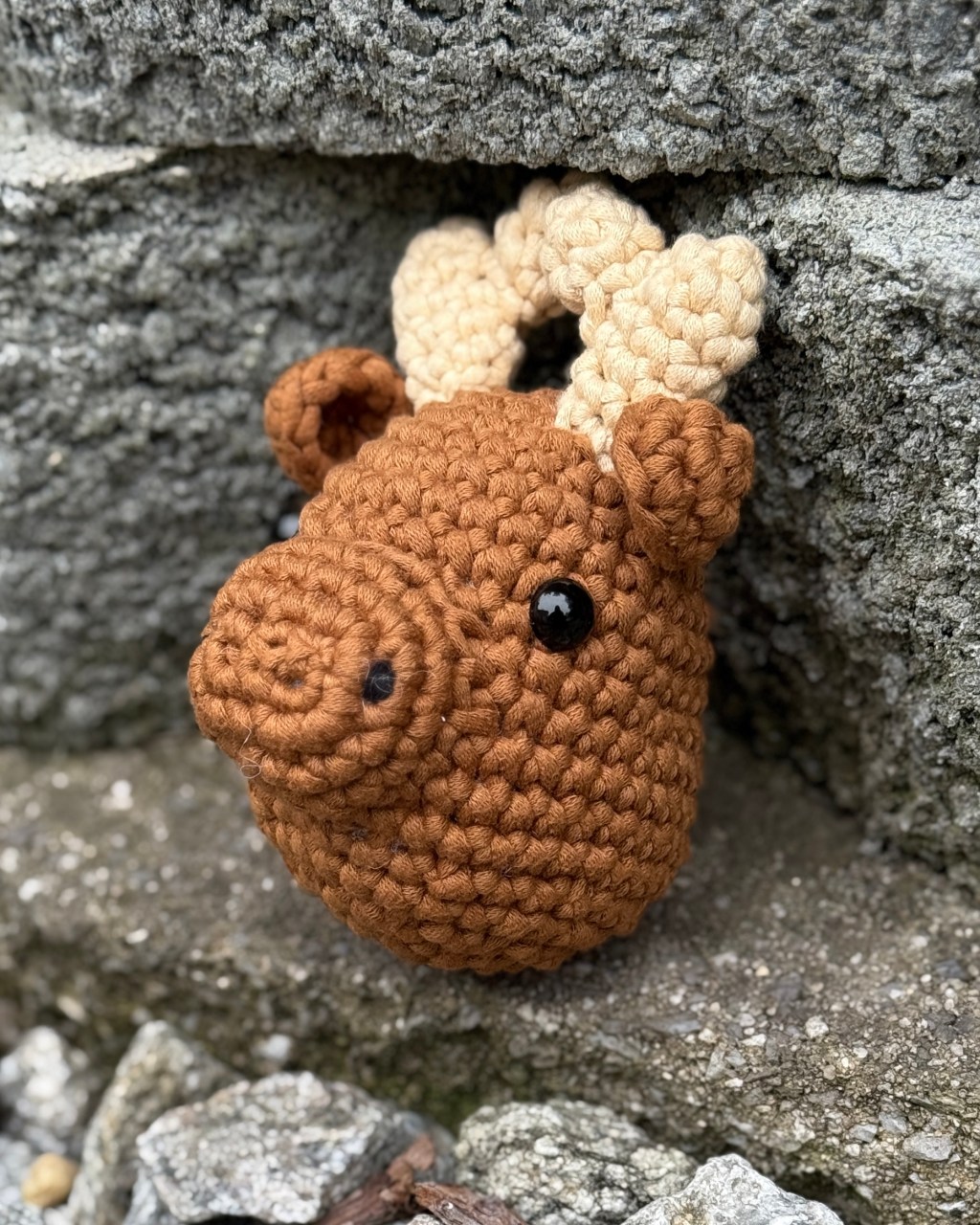 Roosevelt the Moose crochet amigurumi plushie toy handmade craft finished object made from Woobles learn to crochet kit