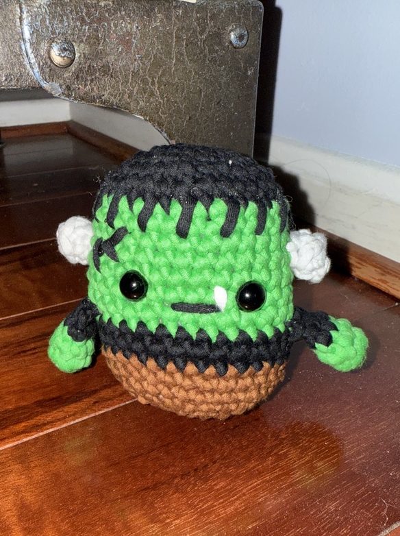 Steve the Frankenstein crochet amigurumi plushie toy handmade craft finished object made from Woobles learn to crochet kit