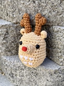 Ralph the Reindeer crochet amigurumi plushie toy handmade craft finished object made from Woobles learn to crochet kit