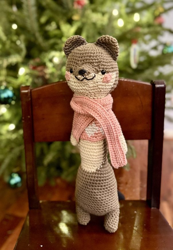Owen Stoat amigurumi finished crochet object by Pica Pau, from week 1 of Hobbii Amigurumi Advent Calendar for 2025