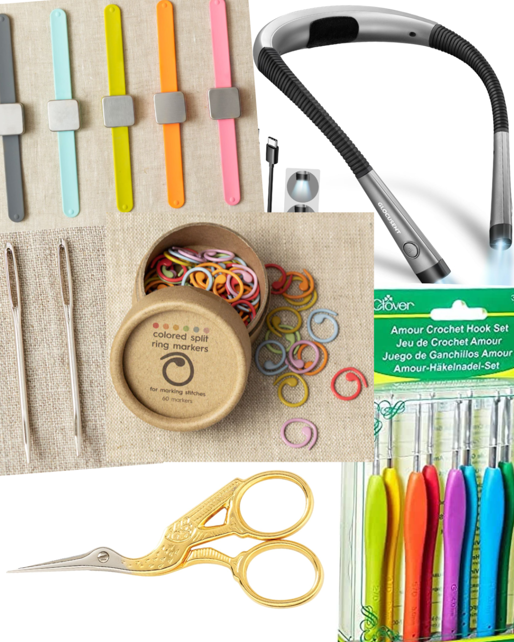 Collage of my favorite crochet tools