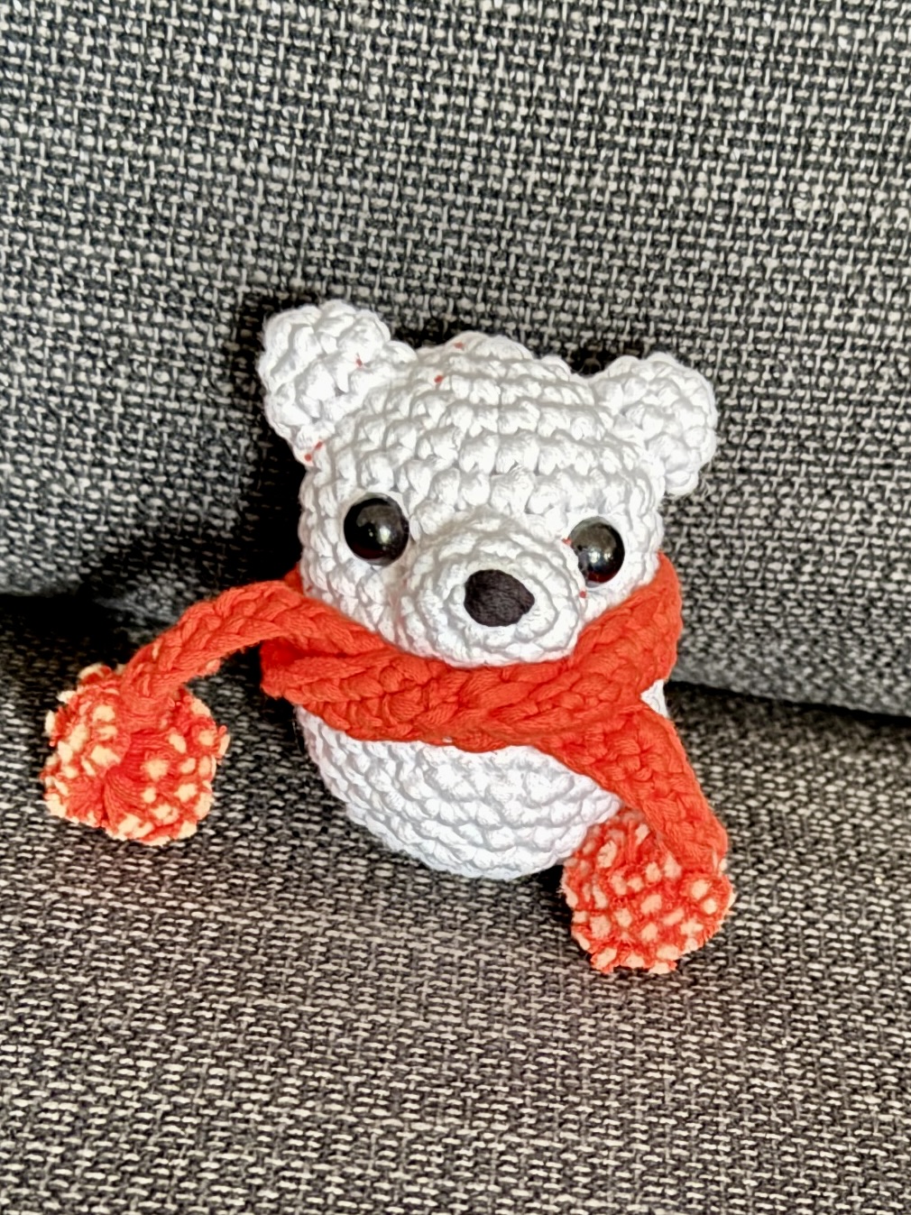 Lola the Polar Bear crochet amigurumi plushie toy handmade craft finished object made from Woobles learn to crochet kit