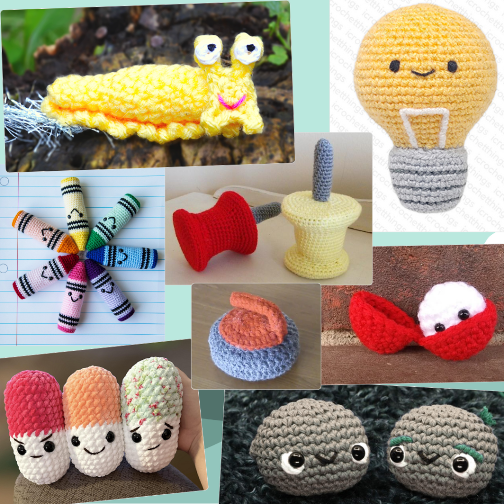 Collage of free, easy, and quirky amigurumi crochet patterns