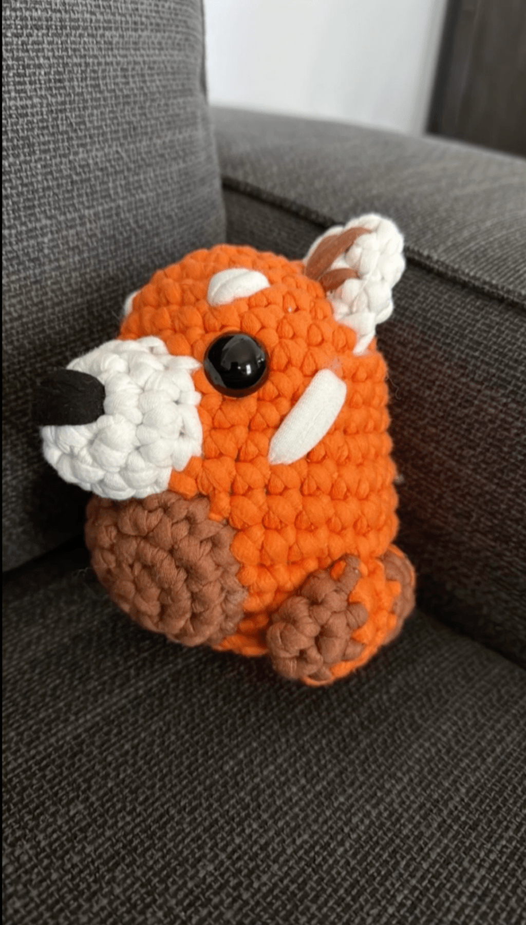 Soli the Red Panda crochet amigurumi plushie toy handmade craft finished object made from Woobles Extra Squeezy learn to crochet kit