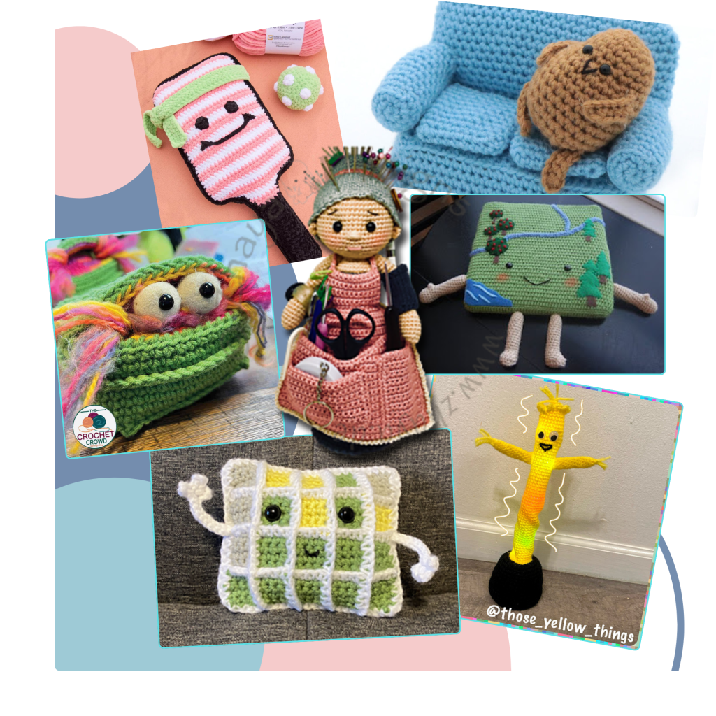 Photo collage of free unique amigurumi crochet patterns